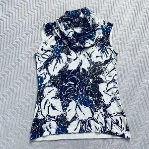 Etcetera blue floral cowl neck sweater tank